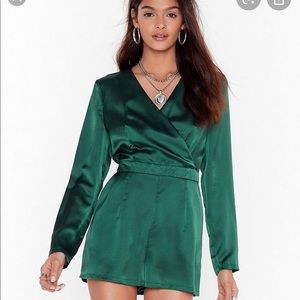 Satin romper with V neck